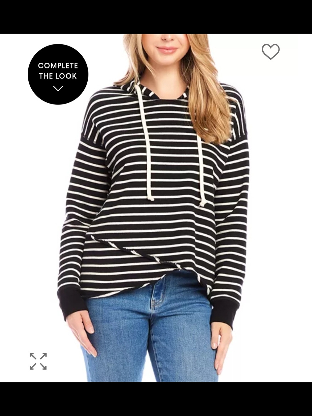 Karen Kane Black & White Striped Hooded Pullover